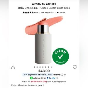 Westman Atelier Baby Cheeks Lip and Cheek Cream Blush Stick Shade Minette